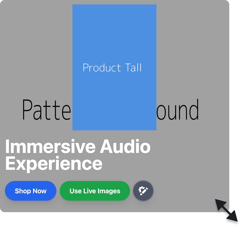 Prototype testing responsive product-image behavior inside a variable container.