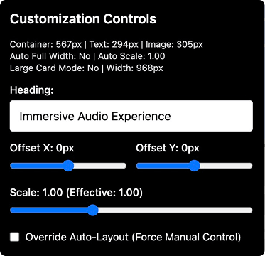 Prototype controls for content-author scale and position adjustments.