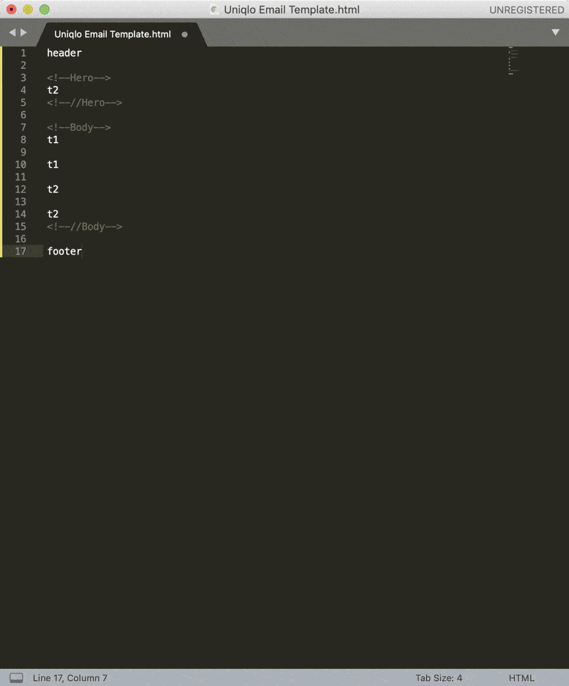 Guided template showing content prompts and protected structural email code.