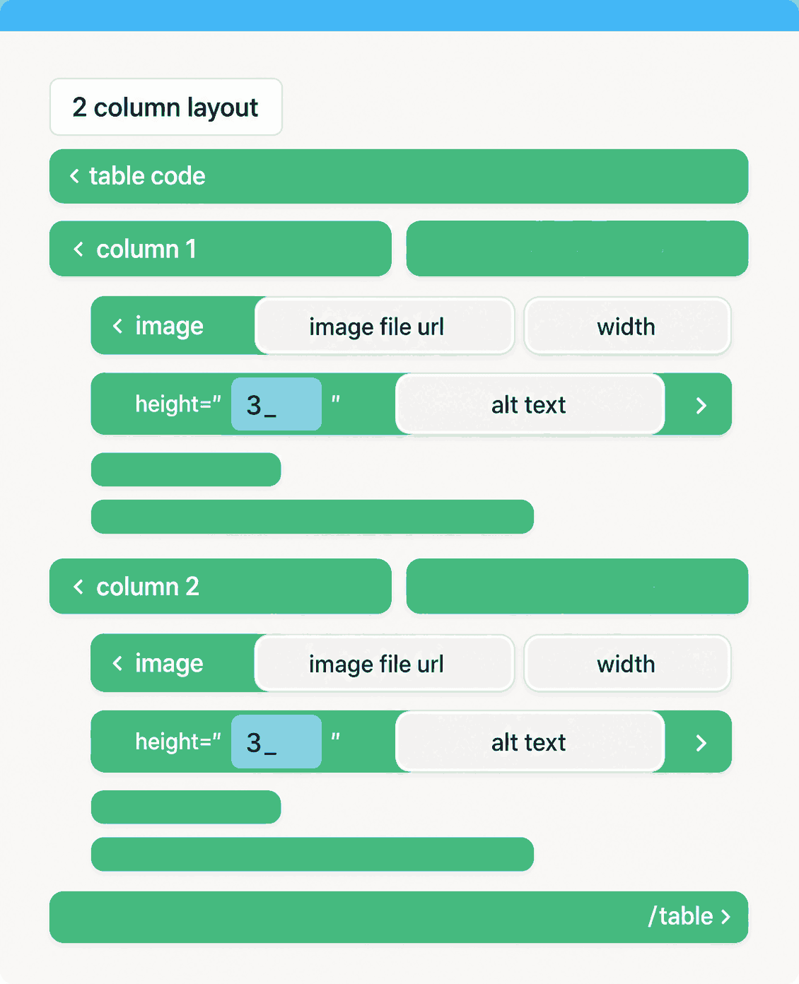 Guided template showing content prompts and protected structural email code.